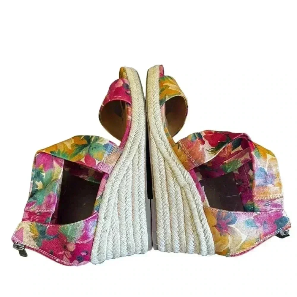 Patricia Nash leather floral “Rubia” espadrille wedge sandals in Spring Multi